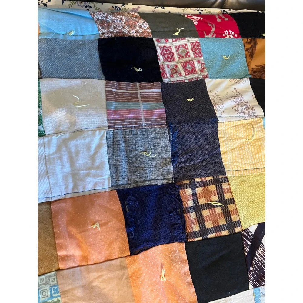 Vintage Handmade Patchwork Tied Scrap Quilt Multi‎ Color Rustic Primitive 67